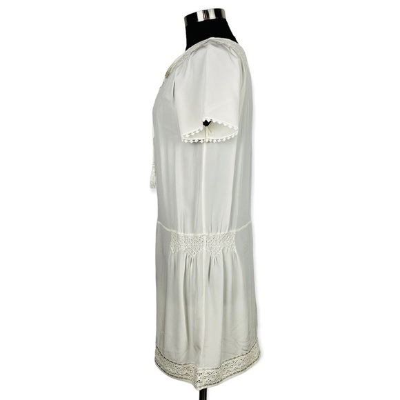 CALYPSO ST. BARTH SILK SMOCKED NOTCH TUNIC CROCHET LACE SEQUIN TRIM MINI DRESS - Picture 4 of 14